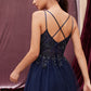 Andrea & Leo A0762s Appliqued Bodice Tea-Length Dress