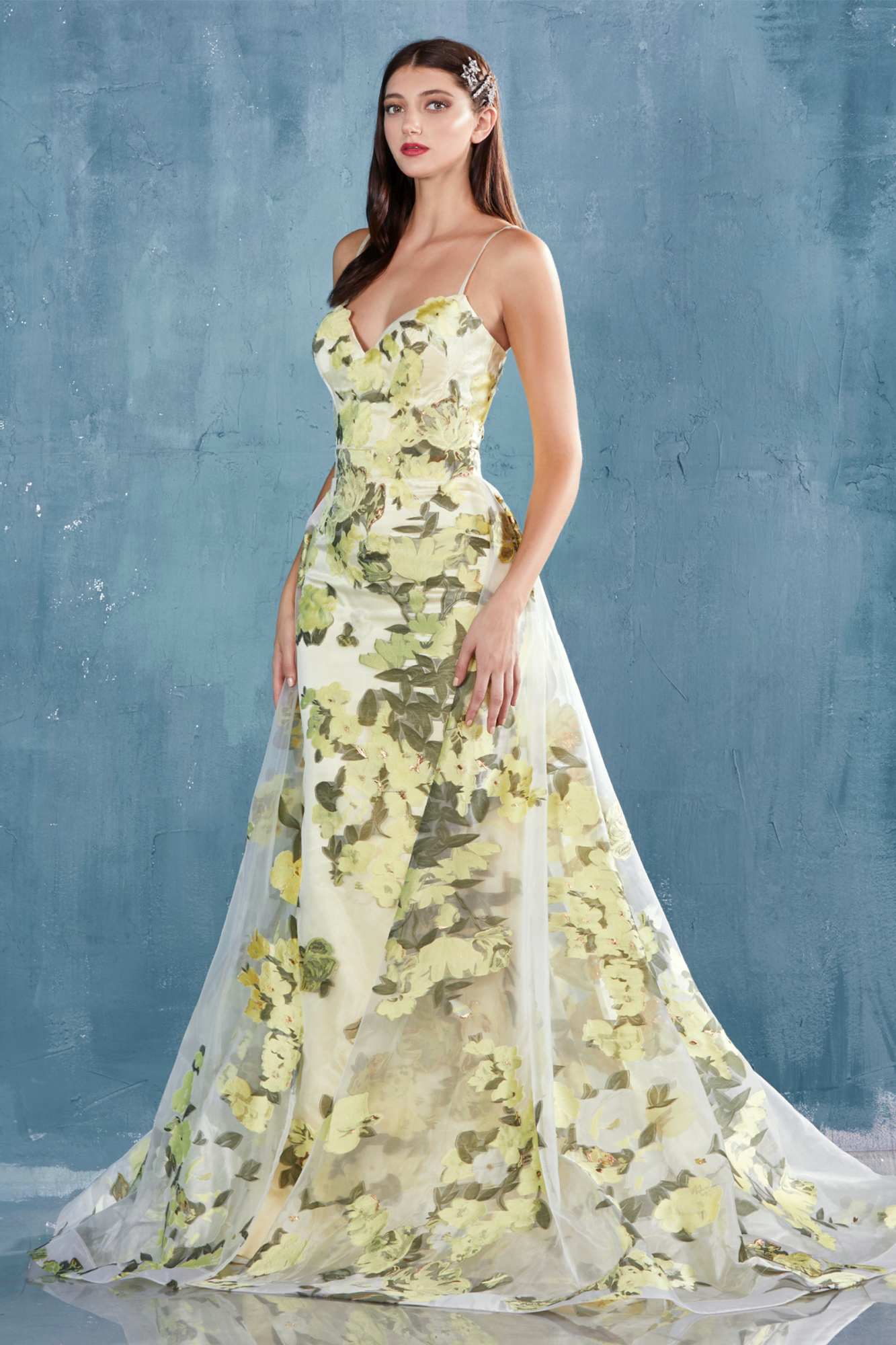Vestido de fiesta formal estampado de organza largo hasta el suelo Andrea & Leo A0770
