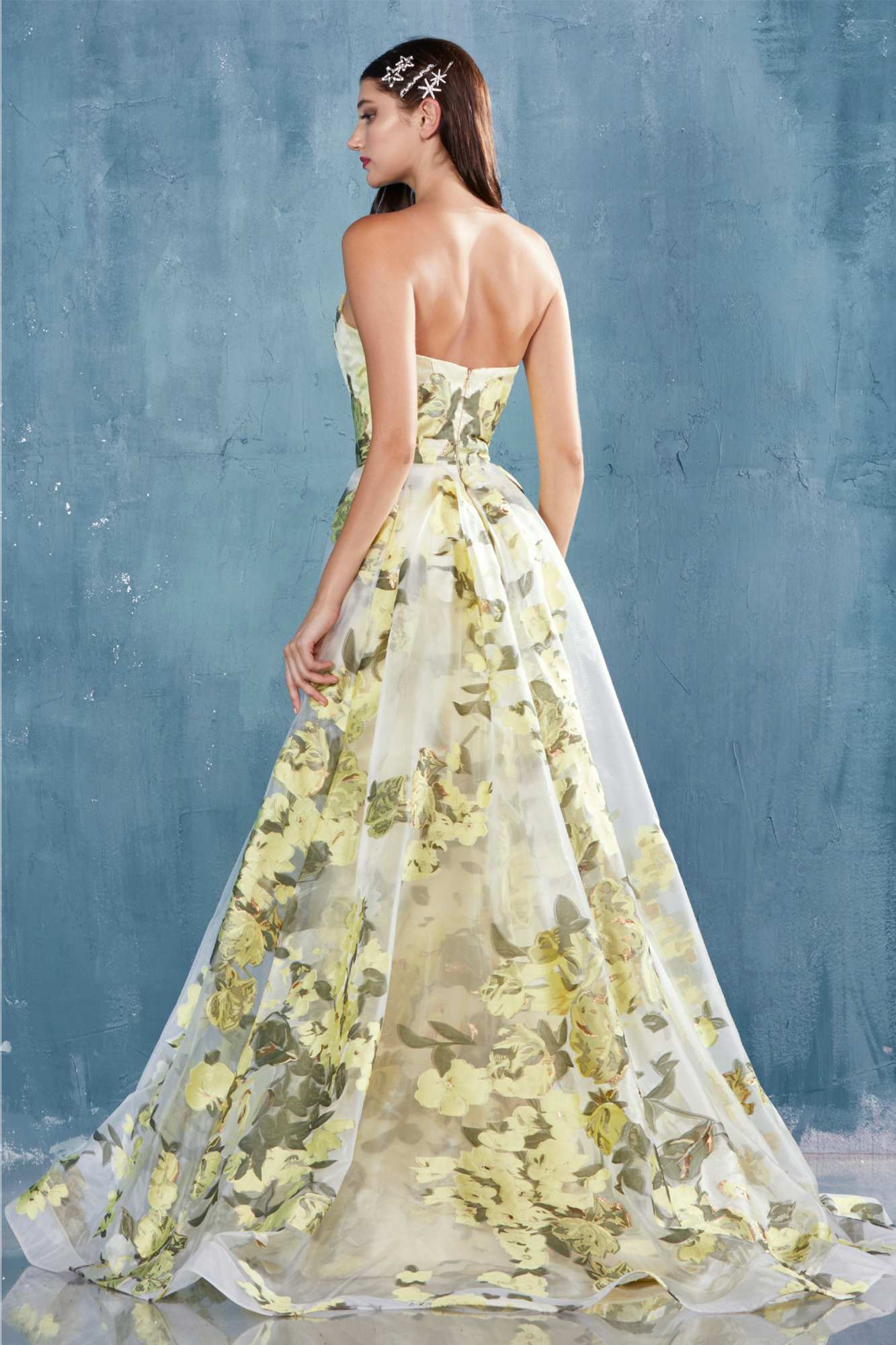 Vestido de fiesta formal estampado de organza largo hasta el suelo Andrea & Leo A0770