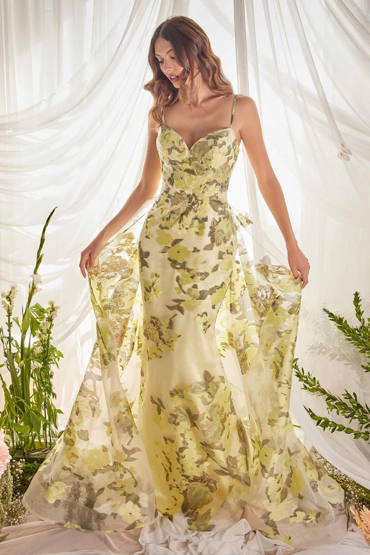Vestido de fiesta formal estampado de organza largo hasta el suelo Andrea & Leo A0770