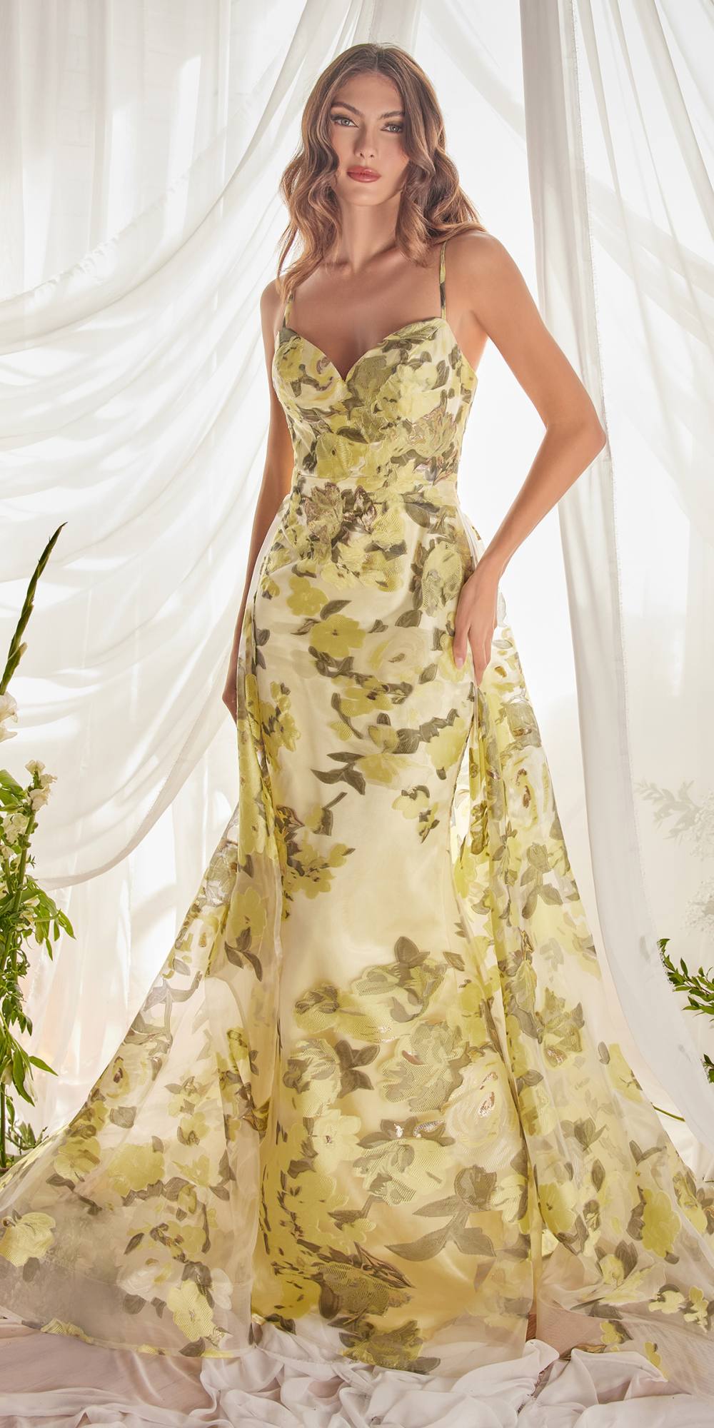 Vestido de fiesta formal estampado de organza largo hasta el suelo Andrea & Leo A0770