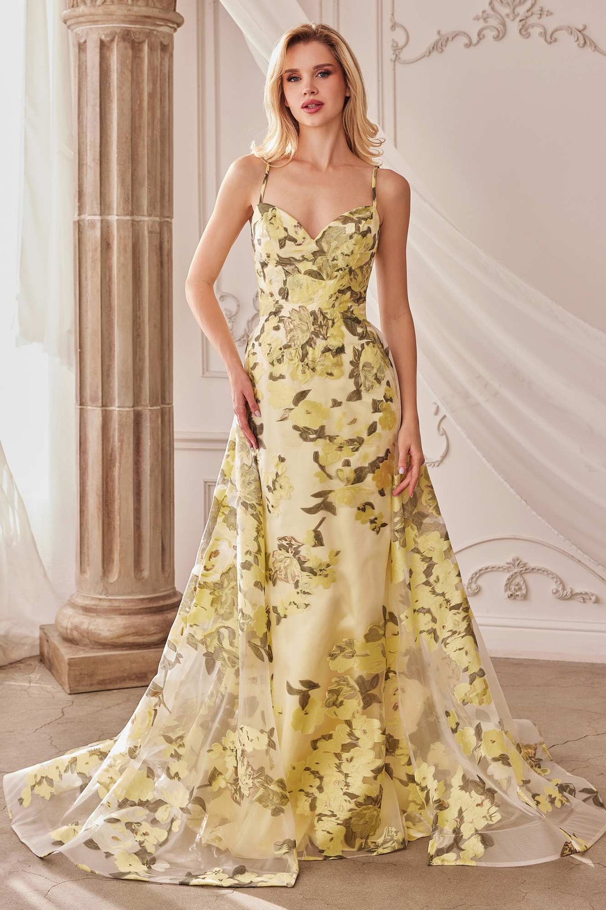 Vestido de fiesta formal estampado de organza largo hasta el suelo Andrea & Leo A0770