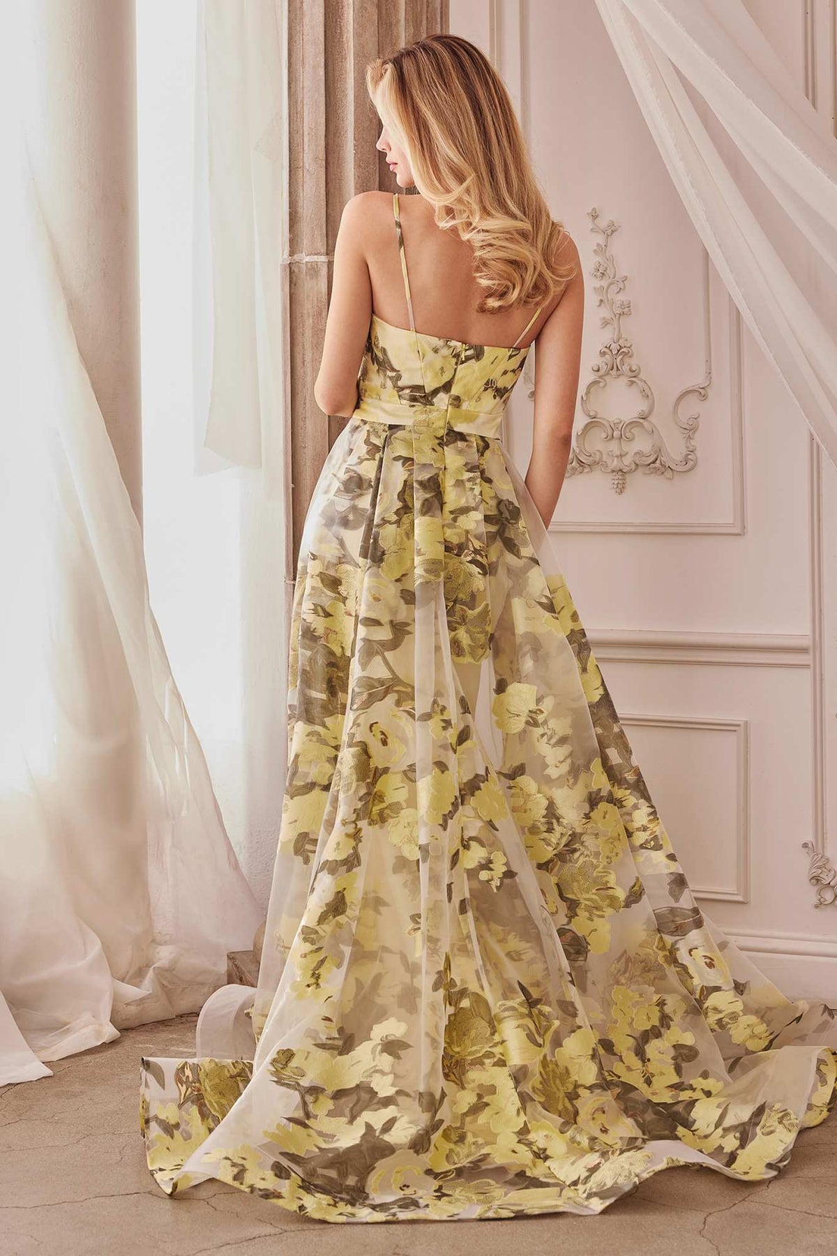 Vestido de fiesta formal estampado de organza largo hasta el suelo Andrea & Leo A0770