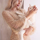 Andrea & Leo A0997W Pearl Beaded Long Sleeve Fit and Flare Long Dress
