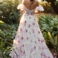 Andrea & Leo A1133 Floor Length Strapless Organza Peony Print Ball Gown