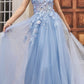 Andrea & Leo A1142 Floor Length Floral Applique A-Line Tulle Gown