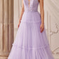 Andrea & Leo A1206 Long A-Line Garden Lace Halter Gown With Tier Skirt