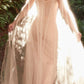 Andrea & Leo A1219 Floor Length Pearl Pleated Tulle Gown with Cape