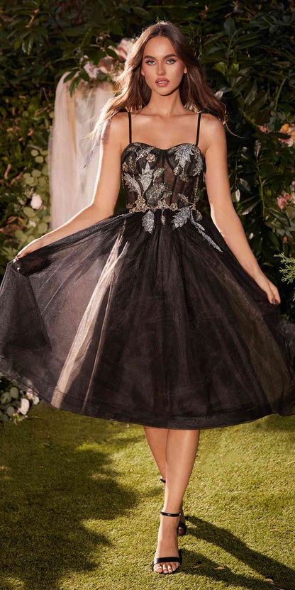 Vestido de tul línea A hasta la rodilla Andrea & Leo A1227 negro