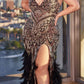 Andrea & Leo A1229 Long Fitted Feather and Bead Embellished Mermaid Gown