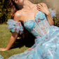 Vestido largo de noche acampanado con escote Bardot y corpiño transparente Andrea & Leo A1285