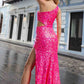 Vestido largo de lentejuelas con un solo hombro y aberturas laterales Nox Anabel A1307