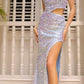 Vestido largo de lentejuelas con un solo hombro y aberturas laterales Nox Anabel A1307