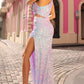 Vestido largo de lentejuelas con un solo hombro y aberturas laterales Nox Anabel A1307