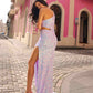 Vestido largo de lentejuelas con un solo hombro y aberturas laterales Nox Anabel A1307