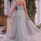 Andrea & Leo A1314 Long One Shoulder Silver Beaded Gown Leg Slit
