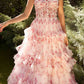 Andrea & Leo A1334 Long Floral Printed Strapless Tiered Skirt Dress