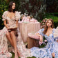 Andrea & Leo A1336 Long Floral Print Puff Sleeve A-line Gown