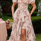 Andrea & Leo A1336 Long Floral Print Puff Sleeve A-line Gown