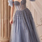 Vestido Largo Strapless con Cuentas y Brazaletes de Lazo Andrea & Leo A1338