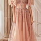 Vestido Largo Strapless con Cuentas y Brazaletes de Lazo Andrea & Leo A1338