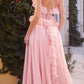 Vestido largo sin tirantes de chifón con volantes y corte A Andrea & Leo A1341