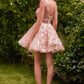Andrea & Leo A1347 Short Sequin Floral Print A-Line Dress