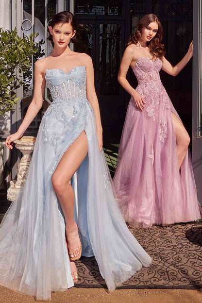 Vestido de gala sin tirantes de tul con capas Andrea & Leo A1378