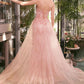 Vestido Andrea & Leo A1382 de tul con sobrefalda de margaritas