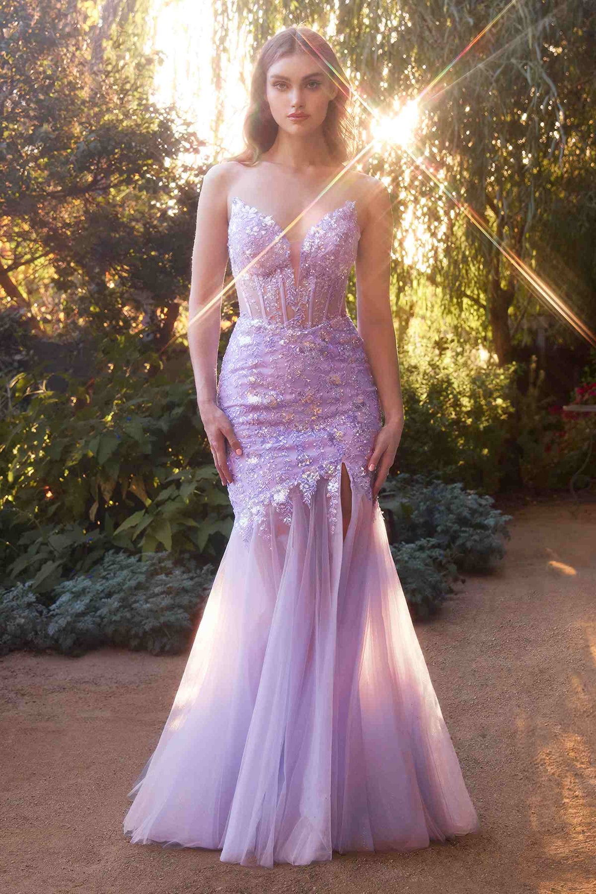 Vestido de sirena floral con lentejuelas Andrea & Leo A1388
