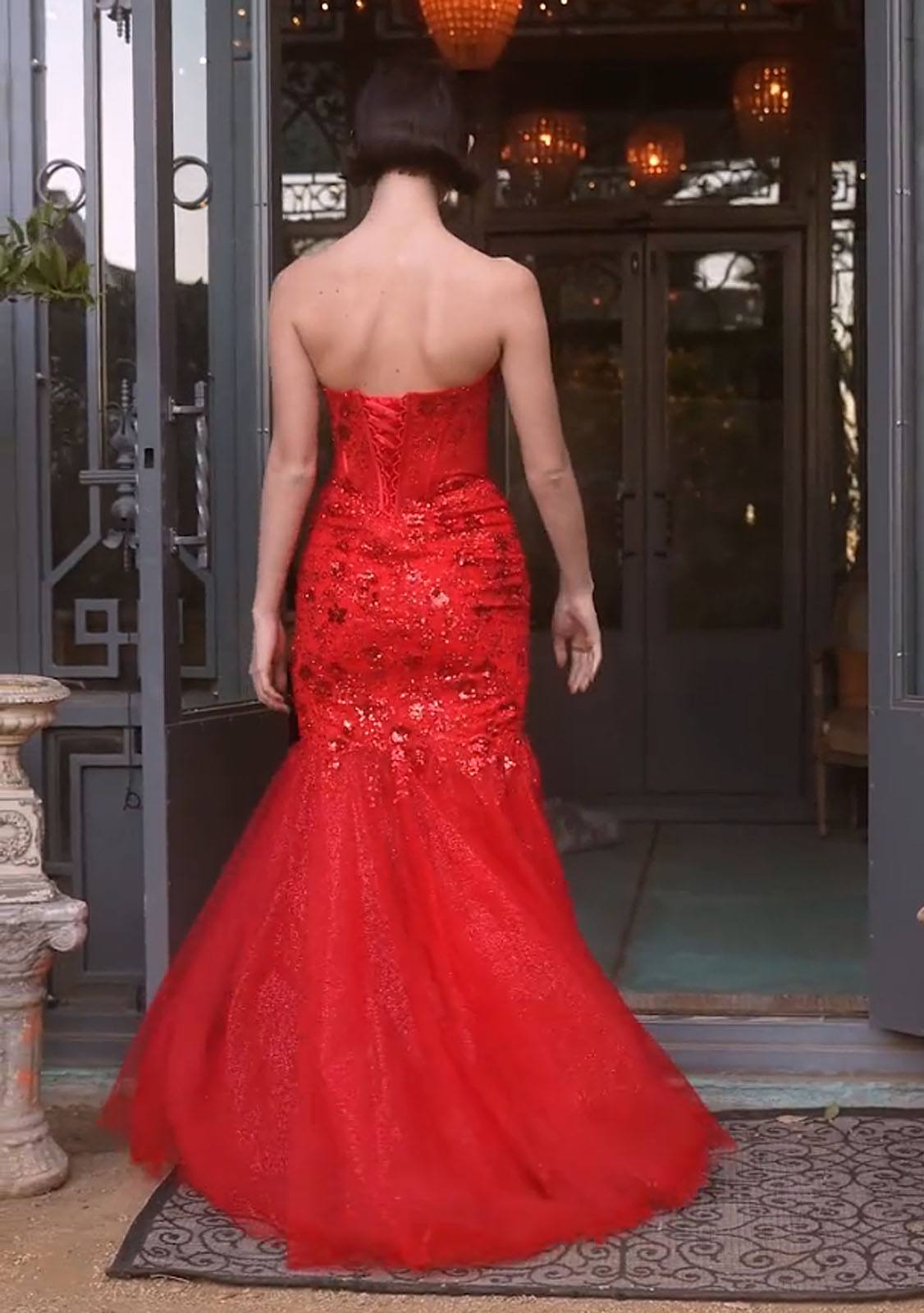 Vestido de sirena floral con lentejuelas Andrea & Leo A1388