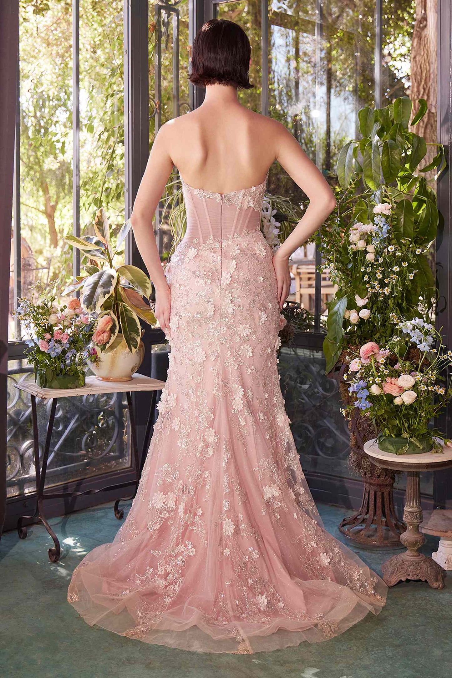 Andrea & Leo A1396 Sheer Pleated Corset Gown