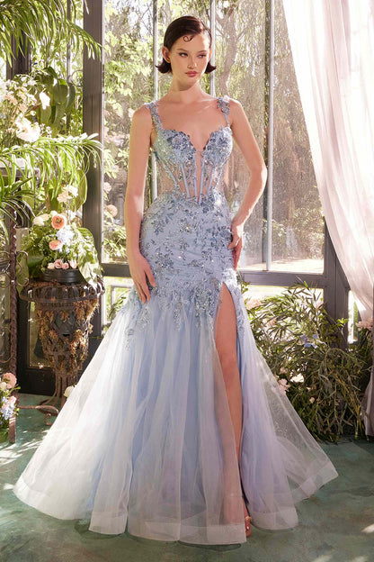 Vestido Andrea & Leo A1429 de sirena con apliques de encaje y lentejuelas