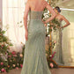 Vestido Andrea & Leo A1436 con cuerpo plisado de abanico y perlas ajustado