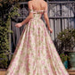Andrea & Leo A1466 Vestido de gala con estampado floral, escote Bardot y corte A