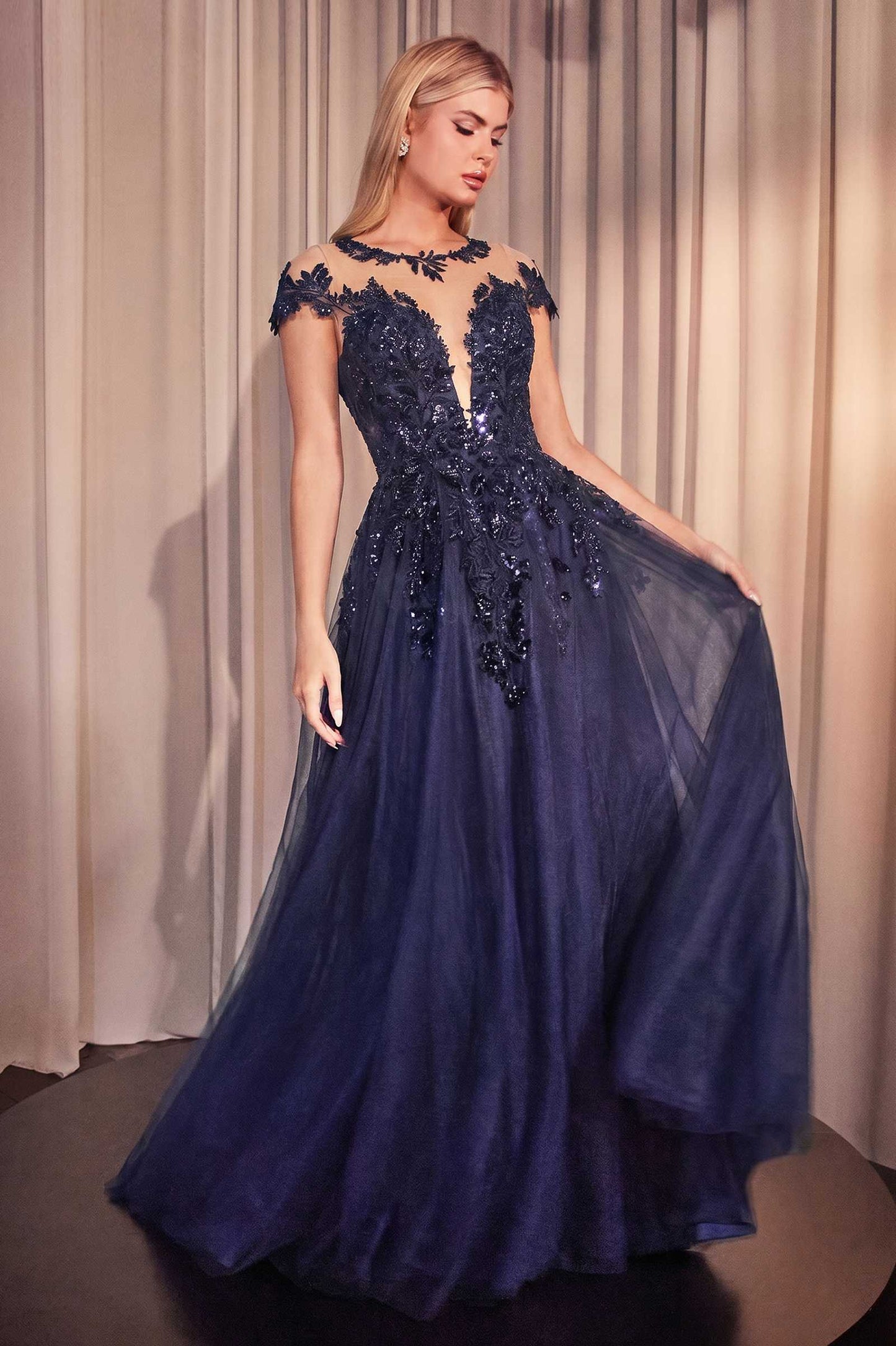 Vestido de noche acampanado Andrea & Leo A1475 de manga corta para madre de la novia