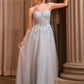 Andrea & Leo A1478 Vestido de Gala con Escote Corazón sin Tirantes, Corsé con Ballenas y Aplicaciones Florales