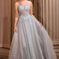 Andrea & Leo A1478 Vestido de Gala con Escote Corazón sin Tirantes, Corsé con Ballenas y Aplicaciones Florales