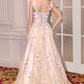 Vestido largo de tul con tirantes y bordado floral A-Line Andrea & Leo A1480