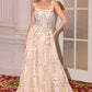 Vestido largo de tul con tirantes y bordado floral A-Line Andrea & Leo A1480