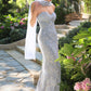 Andrea & Leo A1484 Vestido ajustado escote corazón sin tirantes motivo floral bordado