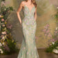 Andrea & Leo A1500 Plunging Neckline Floral Applique Fitted Formal Gown