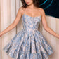 Andrea & Leo A1522 Vestido corto acampanado floral con brillo