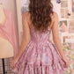 Andrea & Leo A1522 Vestido corto acampanado floral con brillo