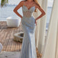 Nox Anabel A1586 Vestido Transparente con Corsé en la Cintura, Completamente Bordado con Cuentas y Ajuste de Cordones
