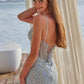 Nox Anabel A1586 Vestido Transparente con Corsé en la Cintura, Completamente Bordado con Cuentas y Ajuste de Cordones
