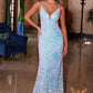 Nox Anabel A1587 Deep V-Neck Floral Sequined Tulle Dress