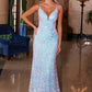 Nox Anabel A1587 Deep V-Neck Floral Sequined Tulle Dress