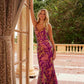 Nox Anabel A1587 Deep V-Neck Floral Sequined Tulle Dress