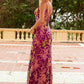 Nox Anabel A1587 Deep V-Neck Floral Sequined Tulle Dress